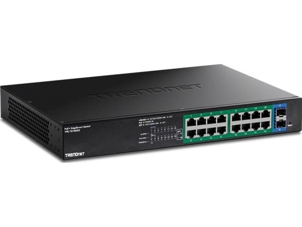 TRENDnet TPE-TG182ES - Version v1.0R - switch - EdgeSmart - smart - 16 x Gigabit Ethernet + 2 x Gigabit SFP - rackmonterbar - PoE+ (240 W) - TAA-komp