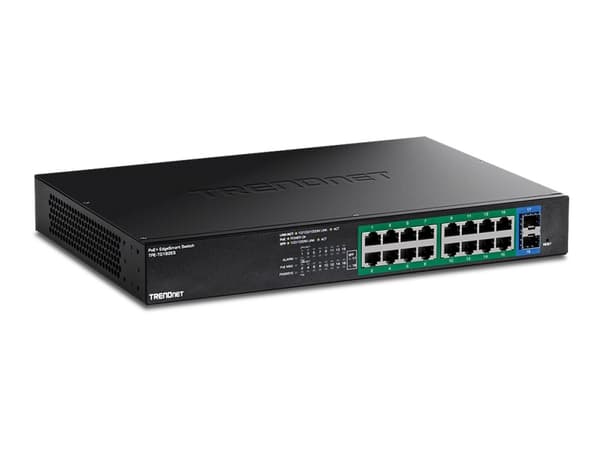 TRENDnet TPE-TG182ES - Version v1.0R - switch - EdgeSmart - smart - 16 x Gigabit Ethernet + 2 x Gigabit SFP - rackmonterbar - PoE+ (240 W) - TAA-sams