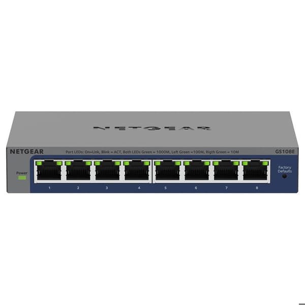 Nätverksomkopplare - NETGEAR - GS108E - 8 portar - QoS - Bandbrettskontroll