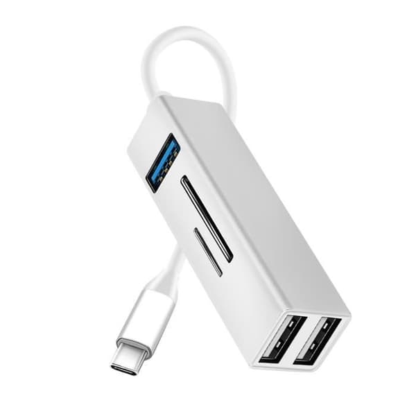 5 i 1 USB-C Hub 3x USB-portar SD-micro-SD-kortläsare Silver