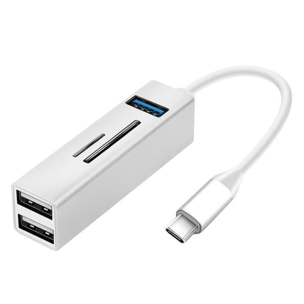 5 i 1 USB-C Hub 3x USB-portar SD-micro-SD-kortläsare Silver