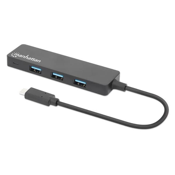 Manhattan USB 3.2-hub - 4 portar - USB-C - Plug and Play - Svart