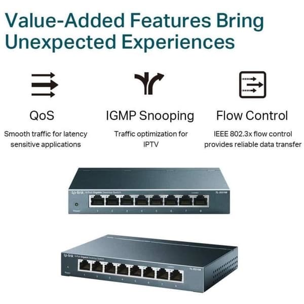 TP-Link 8-portars Gigabit 10/100/1000 Mbps Desktop Switch TL-SG108 Idealisk för att utöka trådbundet nätverk för hemmakontor