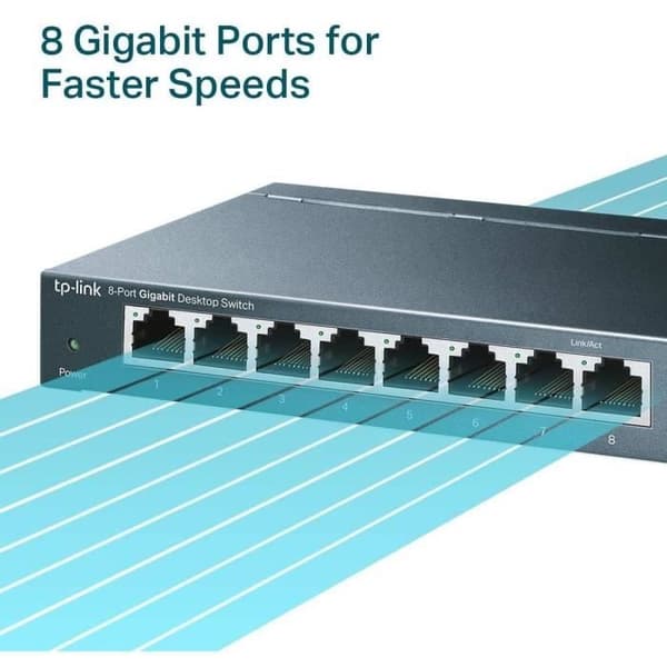 TP-Link 8-portars Gigabit 10/100/1000 Mbps Desktop Switch TL-SG108 Idealisk för att utöka trådbundet nätverk för hemmakontor