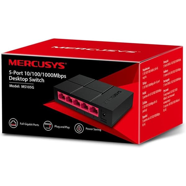 Switch Ethernet Gigabit 5 portar - Mercusys - MS105G - Automatisk förhandling - Automatisk MDI/MDIX - Plug and Play
