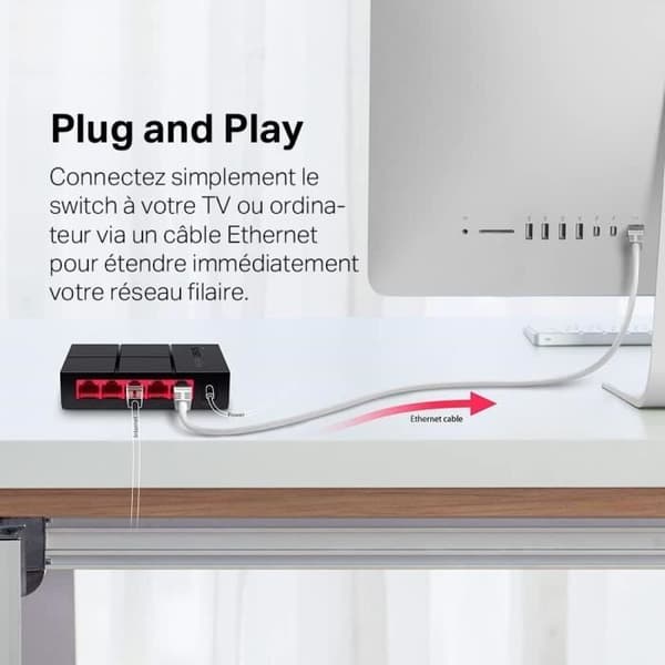 Switch Ethernet Gigabit 5 portar - Mercusys - MS105G - Automatisk förhandling - Automatisk MDI/MDIX - Plug and Play