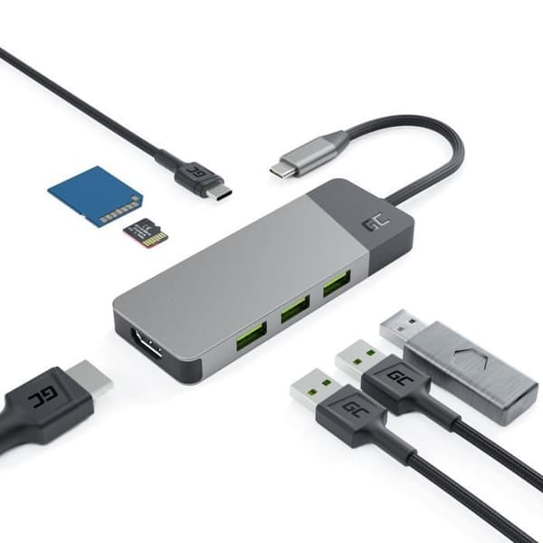 GC Connect 7in1 HUB-adapter (3xUSB-A 3.1 HDMI 4K 60Hz USB-C PD 85W) för Apple MacBook M1/M2, Lenovo X1, Asus ZenBook, Dell XPS