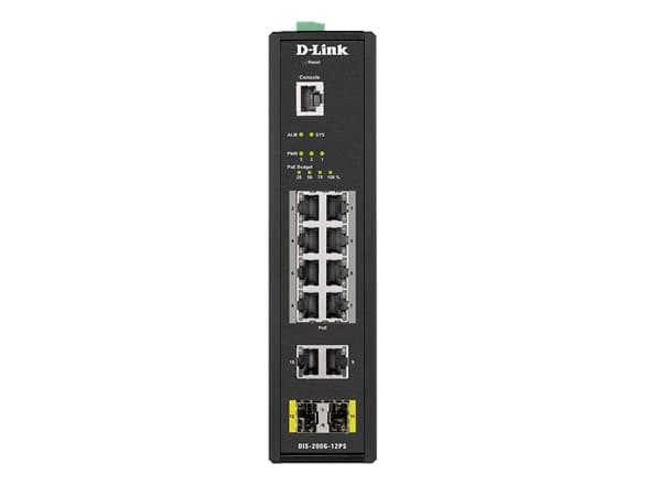 D-Link DIS-200G-12PS, hanterad, L2, Gigabit Ethernet (10/100/1000), Strömförsörjning via Ethernet (PoE) stöd, Rackmontering, Monteringsbar på väggen