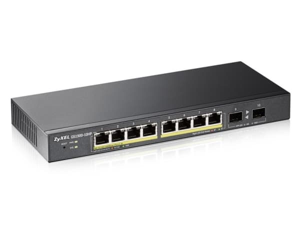 Zyxel GS1900-10HP - Switch - smart - 8 x 10/100/1000 (PoE+) + 2 x Gigabit SFP - skrivbordsmodell, väggmonterbar - PoE+ (77 W)
