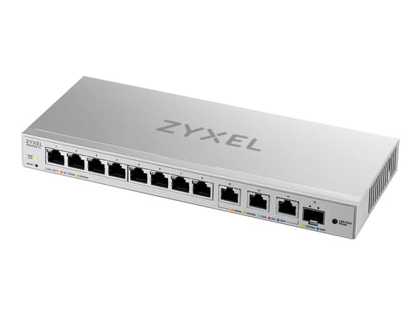 Zyxel XGS1250-12 - Switch - Administrerad - 8 x 10/100/1000 + 3 x 1/2.5/5/10GBase-T + 1 x 1 Gigabit / 10 Gigabit SFP+ - skrivbordsmodell Grå