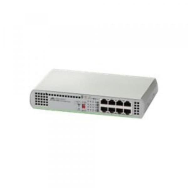 Allied Telesis 8 portar 10-100-1000TX ohanterad switch med extern strömförsörjning EU-strömadapter (AT-GS910-8E-50) Grå