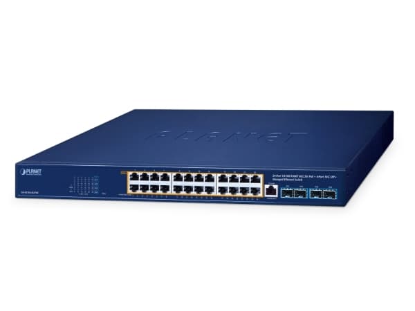 PLANET GS-4210-24UP4X, hanterad, L2/L4, Gigabit Ethernet (10/100/1000), Full duplex, Strömförsörjning via Ethernet (PoE) stöd, Rackmontering Blå