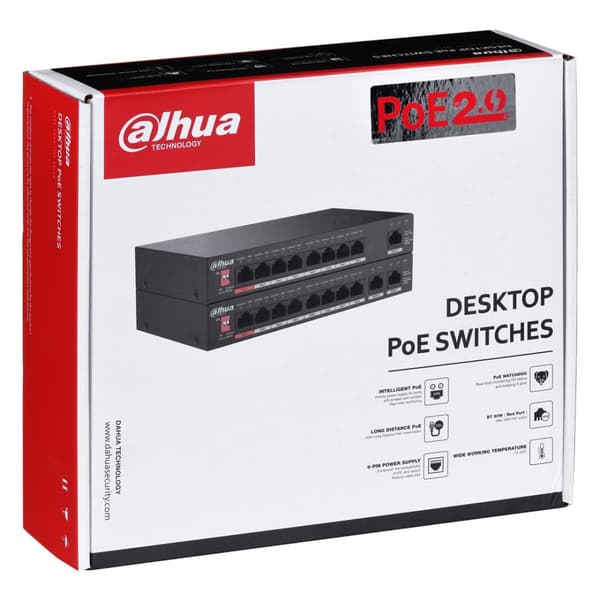 Dahua Technology PoE PFS3010-8ET-96-V2 netværksswitch Unmanaged Gigabit Ethernet (10/100/1000) Power over Ethernet (PoE) Sort