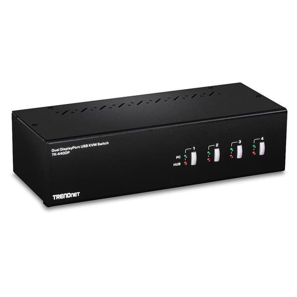 KVM Switch 4 Portar - Svart - Dual Monitor - DisplayPort - USB - 4 Portar