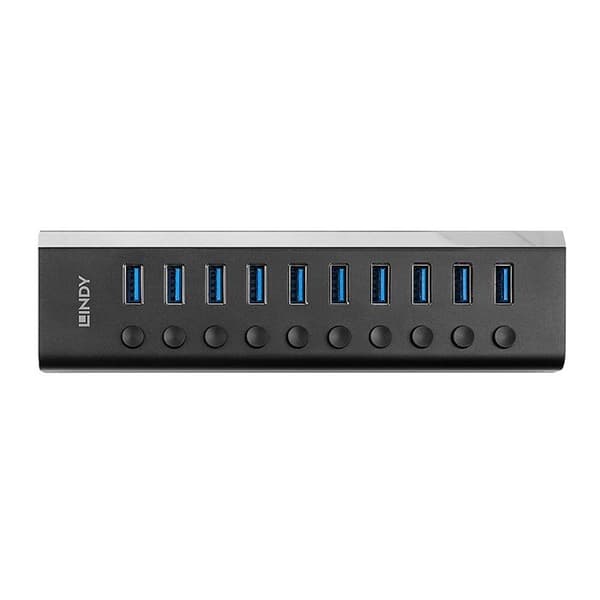 LINDY 10-portars USB 3.2 Gen1 Hub med individuella switchar