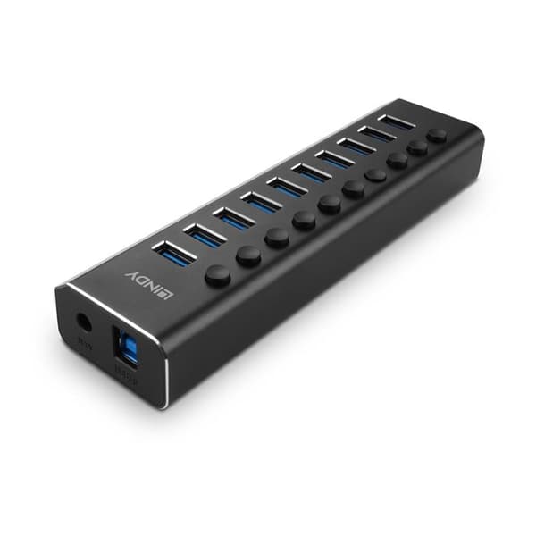 LINDY 10-portars USB 3.2 Gen1 Hub med individuella switchar