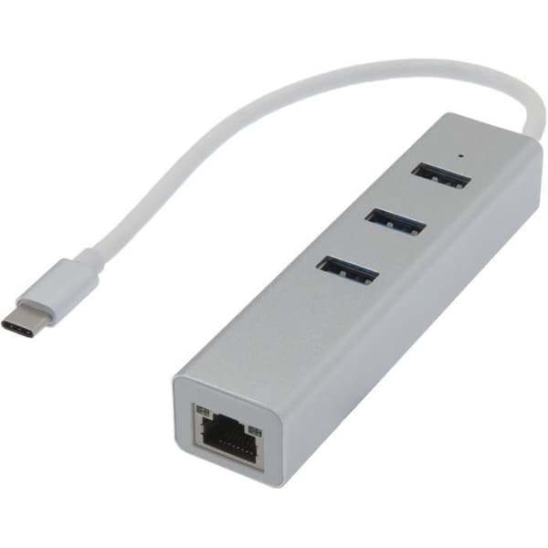 APM HUB USB 3.0 Typ-C Till 3 USB-A+RJ45 GIGABIT - Hane/hona - Metallgrå
