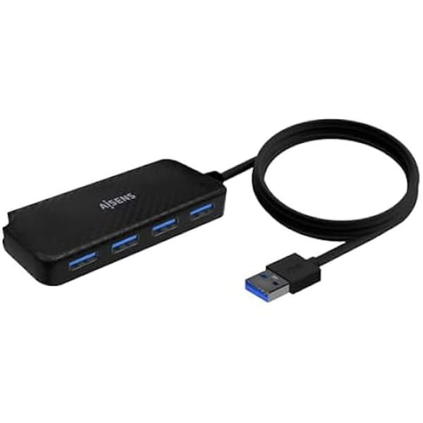 AISENS - A106-0714 - USB 3.0 Hub, Typ A/M-4XType A/H, Svart, 60 cm
