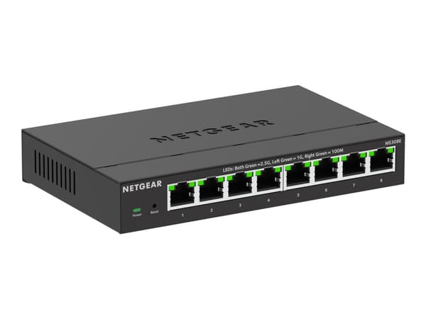 NETGEAR 300 Series Plus MS308 - Kytkin - monigigabittinen - Hallittu - 8 x 100/1000/2.5G - työpöytä, seinään asennettava musta
