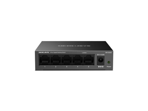 Mercusys MS105GS, Ohanterad, Gigabit Ethernet (10/100/1000), Full duplex, Monteringsbar på väggen Svart
