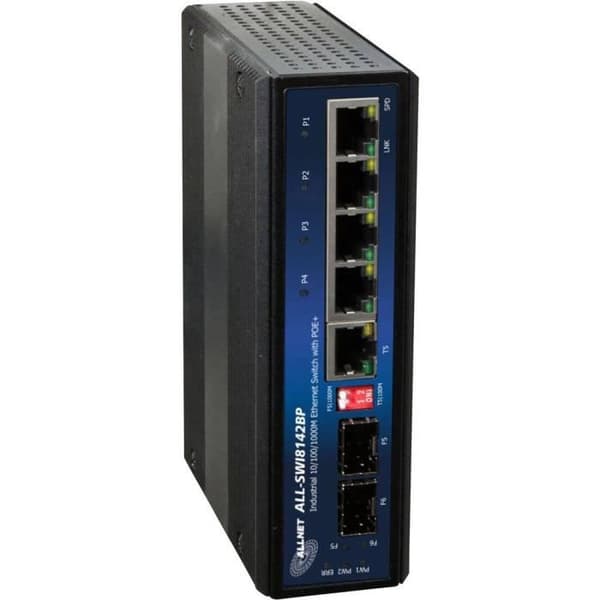 Nätverksswitch - Allnet - ALL-SWI8142BP - 5 RJ-45-portar - 2 FSP-fiberportar - DIN-skena-HUT