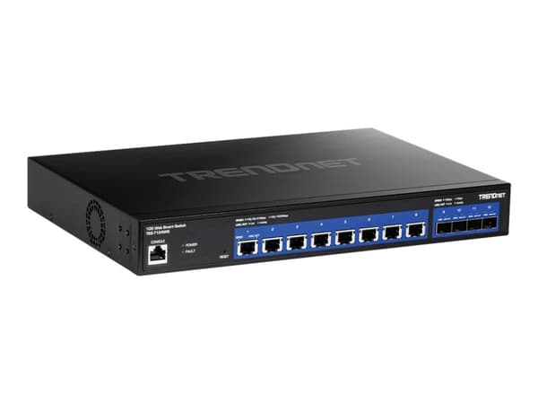 TRENDnet TEG 7124WS - Switch - smart - 8 x 10GBase-T + 4 x 10 Gigabit SFP+ - rackmonterbar - TAA-kompatibel Svart