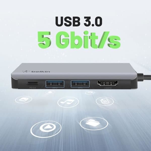 Hub-adapter USB-C - Belkin - 4i1 - HDMI 4K - 2x USB 3.0 - Power Delivery 100W