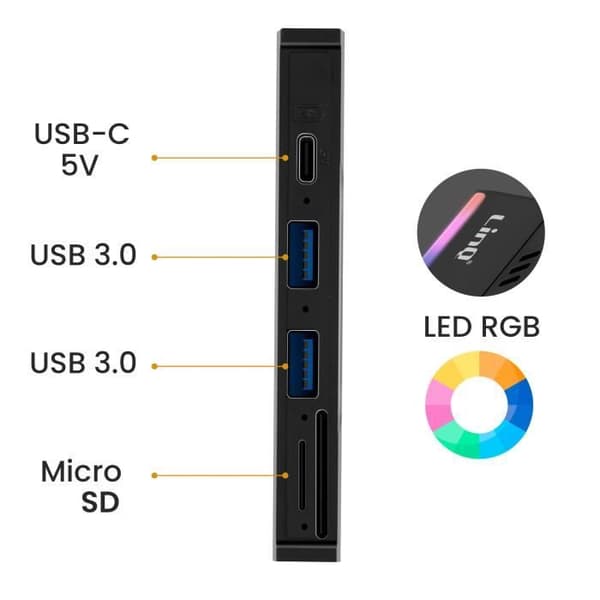 USB-hubb - LinQ - SSD-hårddiskläsare - 2 USB-portar - TF-kortläsare - Svart