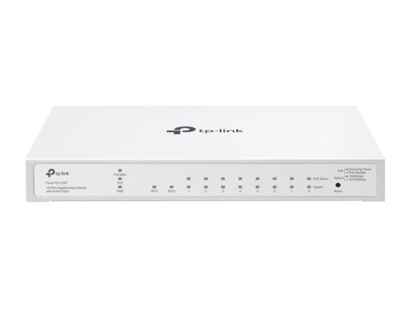 TP-Link FESTA FS310GP, hanterad, L2/L2+, Gigabit Ethernet (10/100/1000), Strömförsörjning via Ethernet (PoE) stöd, 1U, Monteringsbar på väggen Vit