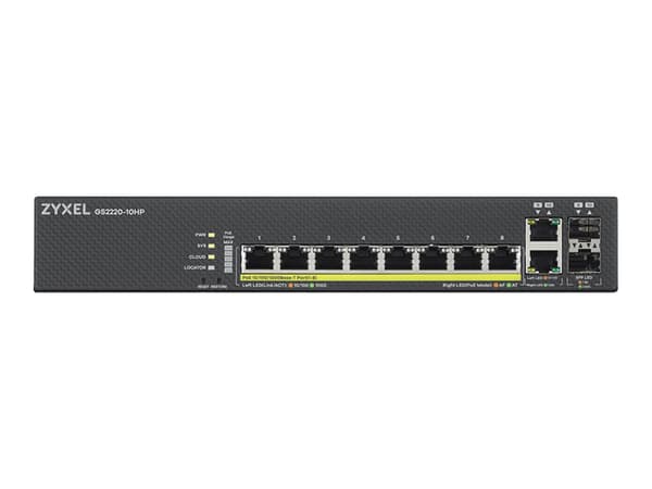 Zyxel GS2220-10HP-EU0101F, Hallittu, L2, Gigabit Ethernet (10/100/1000), Power over Ethernet -tuki, Telineasennus