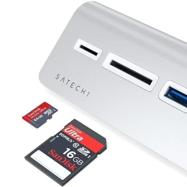 USB C-hubb - Satechi - 5 i 1 - 3 USB 3.0-portar - SD-kortläsare - Borstad aluminium
