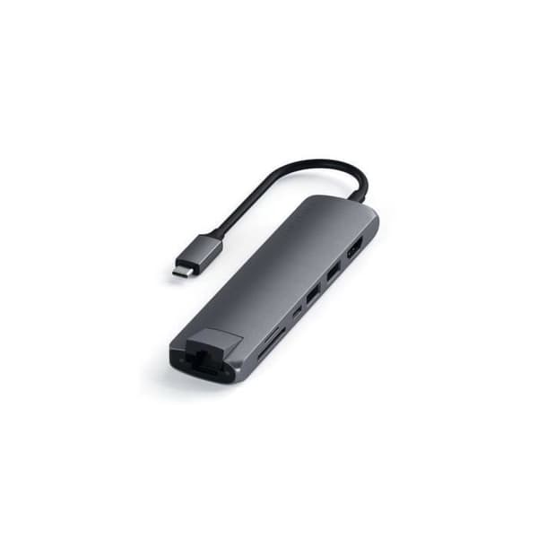 Smal USB-C Hub med Satechi Single-Wing Ethernet Adapter Grå-Silver