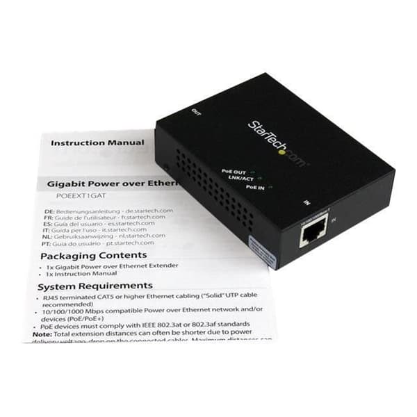 STARTECH 1-ports PoE+ Gigabit Repeater Power over Ethernet Extender - 100m - Nätverk (RJ-45)