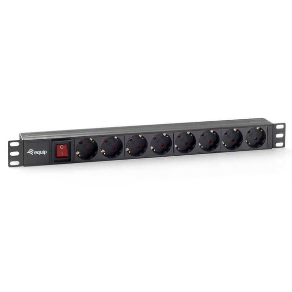Equip 333283 19´´ 8 Stik Med Afbryder Strømskinne Til Rack Sort One Size / EU Plug Sort