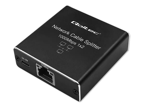 Qoltec Rozdzielacz Splitter mini SWITCH 1x2 port RJ45 | 1000Mbps | USB-C | Aluminium