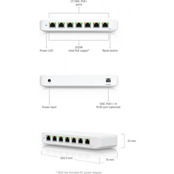 Ubiquiti UniFi USW-Ultra-210W (202W) 8-port PoE switch