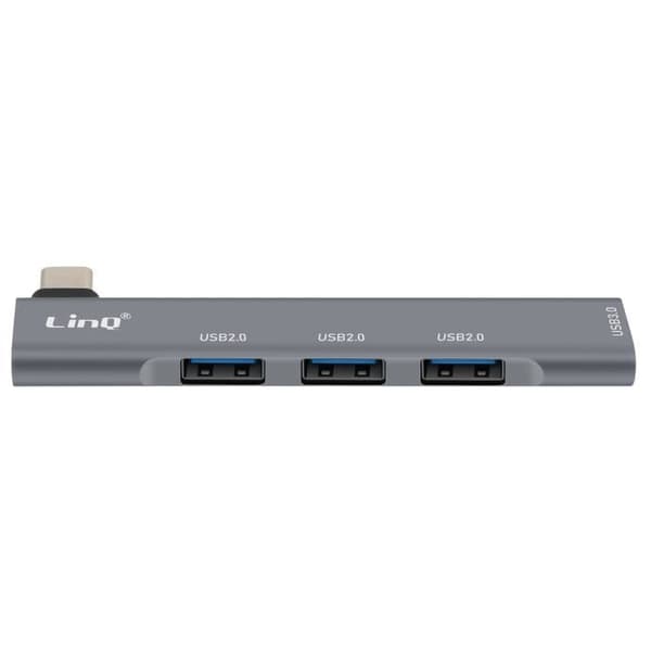 4 i 1 USB C HUB-adapter med 3x USB 2.0 och 1x USB 3.0 5Gbps OTG LinQ Silver