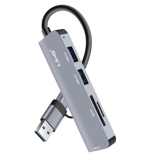 USB C och USB Hub med USB 3.0 + 2x USB 2.0 SD och TF kortläsare LinQ Black
