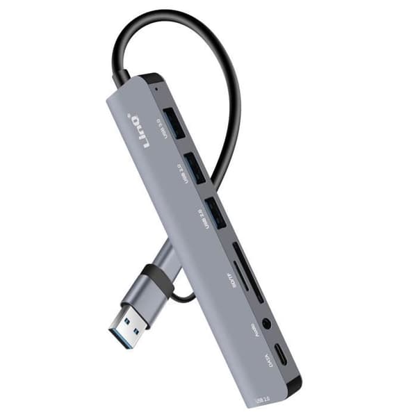 USB Hub OTG-stöd 5 Gbps SD / TF-kortläsare och 3,5 mm Audio Jack LinQ Grey