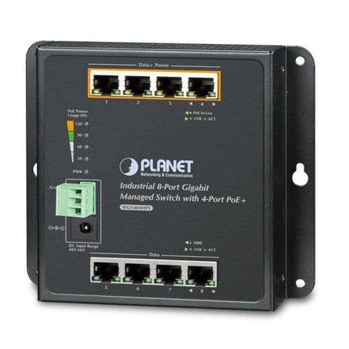 Planet WGS-804HPT Managed Network Switch - Gigabit Ethernet - Full Duplex - Ethernet-anslutning Svart