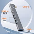 Miniatyrbild 3 av 4: 4 i 1 USB C-hubb med 60W USB C-laddning och 3 USB 3.0- och 2.0-portar LinQ Silver