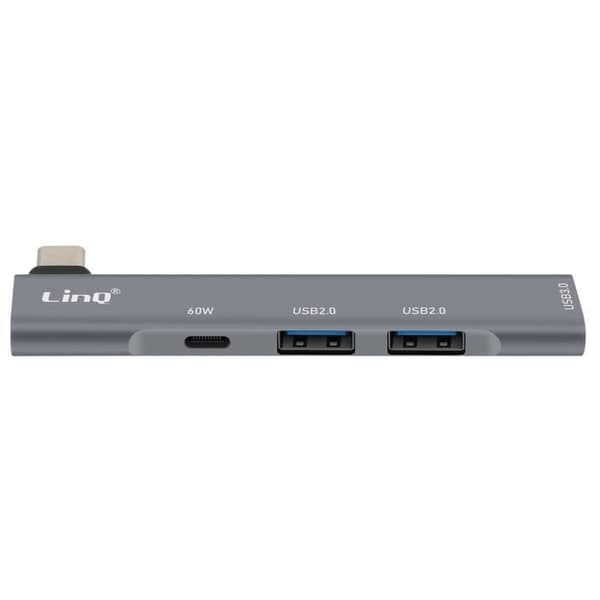 4 i 1 USB C-hubb med 60W USB C-laddning och 3 USB 3.0- och 2.0-portar LinQ Silver