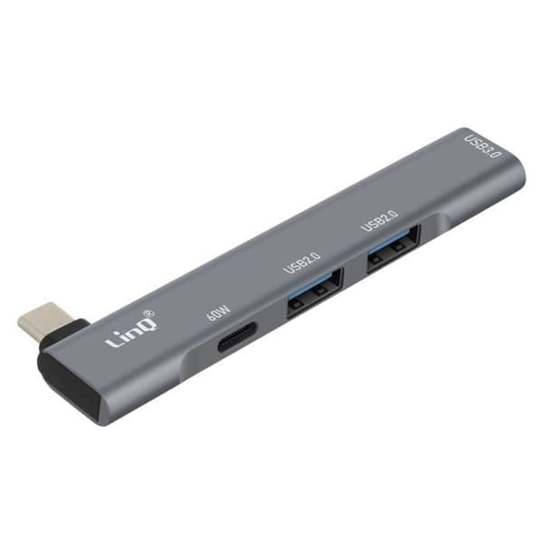 4 i 1 USB C-hubb med 60W USB C-laddning och 3 USB 3.0- och 2.0-portar LinQ Silver