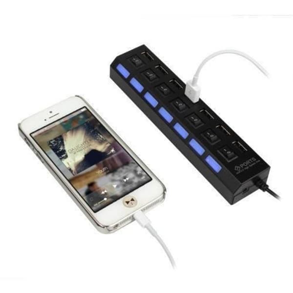 7 portar USB 2.0 multiladdareadapter + höghastighetsadapter på/av-brytare Laptop/PC