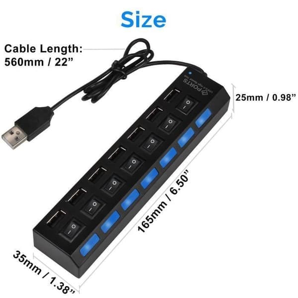7 portar USB 2.0 multiladdareadapter + höghastighetsadapter på/av-brytare Laptop/PC