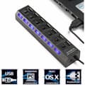 Miniatyrbild 1 av 4: 7 portar USB 2.0 multiladdareadapter + höghastighetsadapter på/av-brytare Laptop/PC