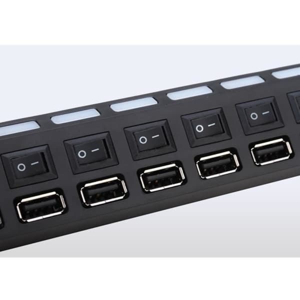 7-portars USB 3.0 Hub Höghastighets PÅ/AV delningsbrytare för PC Laptop/med PÅ/AV, Svart