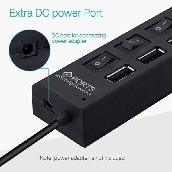 1 Hub 2.0 Multi-USB Splitter 7 Portar Flera Expander Hab Använd Switch Power Adapter USB 3.0 för P[O2185]