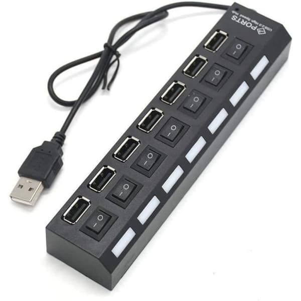 1 Hub 2.0 Multi-USB Splitter 7 Portar Flera Expander Hab Använd Switch Power Adapter USB 3.0 för P[O2185]