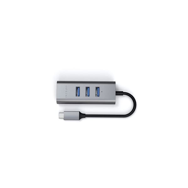 USB-hub - Satechi - USB-C HUB 4 i 1 - Grå Sidereal - 3 USB-portar - Ethernet-port RJ45